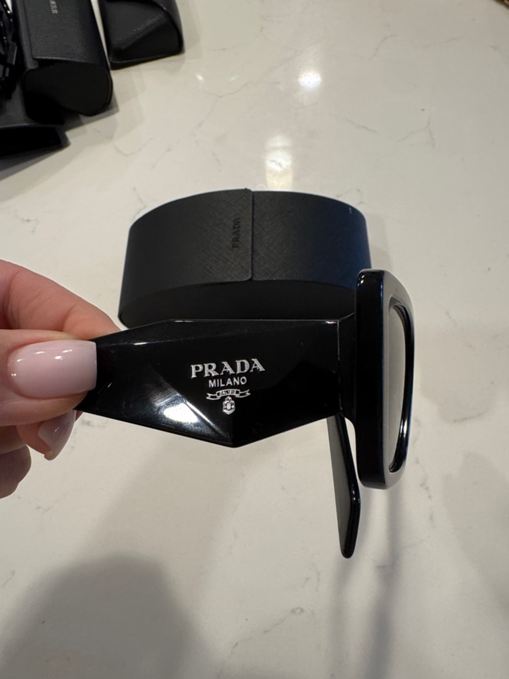 Prada Black Glossy Logo Temple Sunglasses